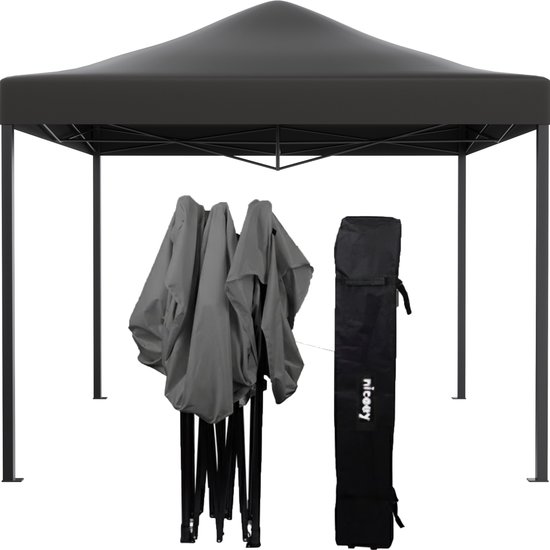 Tente de fête Niceey - Pavillon - 3x3 m - Facile à monter - Pliable et étanche - Tente de jardin - Tente de fête - Sac de transport à Roues - Zwart