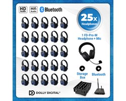 Silent Disco Pro Box 25 + Microfoon + Bluetooth | 25 HiFi Headsets FD-pro, Bluetooth zender T80-Pro, Storage Box | DOLLY DIGITAL©