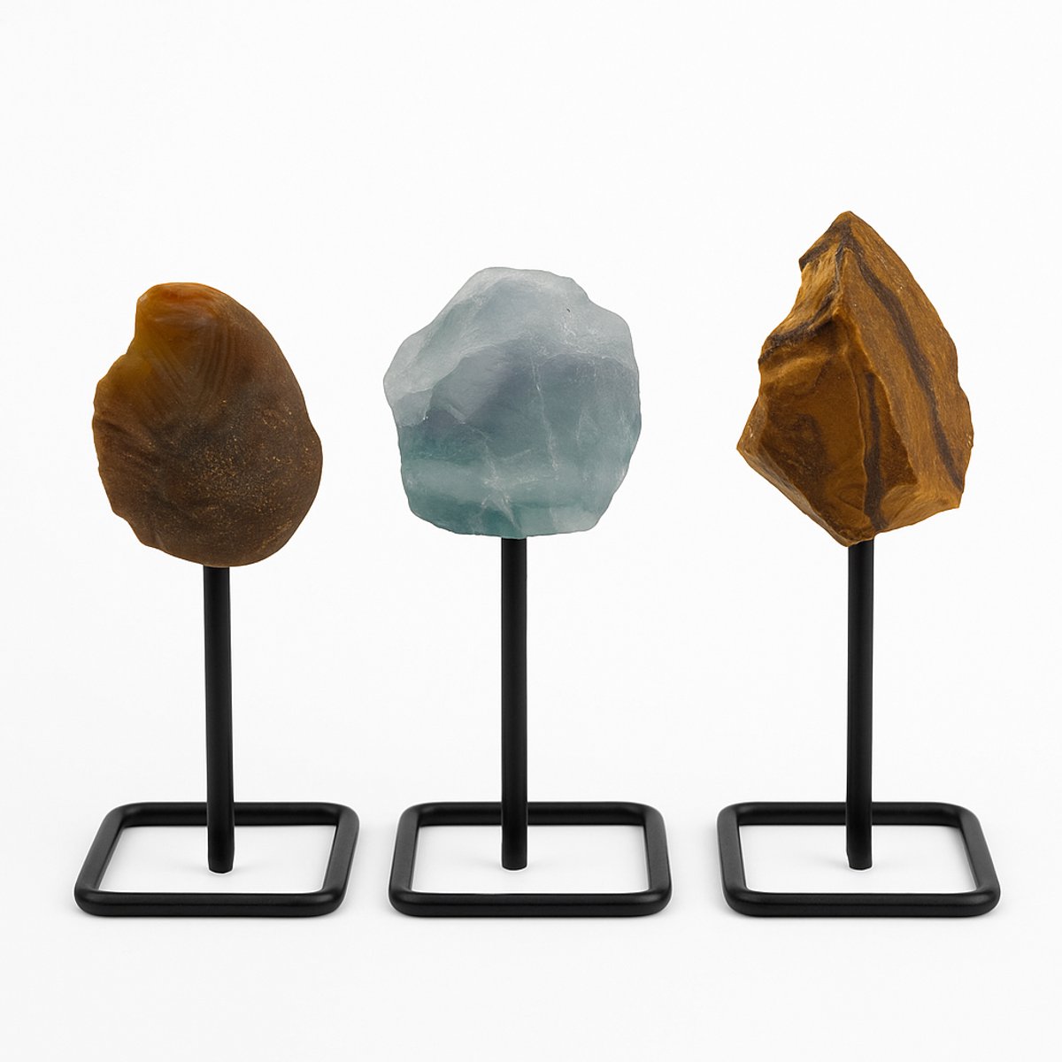 Edelsteen Set 3 stks op Standaard – Aarde, Water & Vuur | S4H Collectie