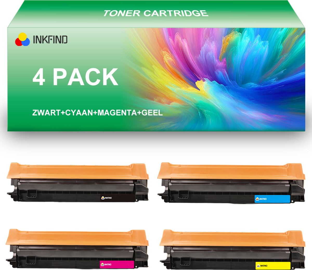 INKFIND 506L Zwart/Cyaan/Magenta/Geel tonercartridge compatibel met Samsung CLT-K506/C506/M506/Y506 CLT-K506LS/C506LS/M506LS/Y506LS geschikt voor Samsung CLP-680nd/CLP-680dw;CLX-6260nd/CLX-6260fr/CLX-6260fw/CLX-6260fd - 4-pack BKCMY