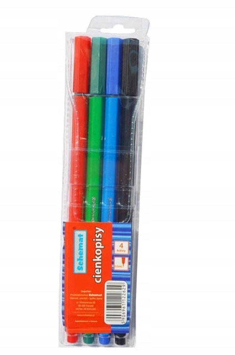 Cienkopis Set 0.4mm - 4 Kleuren: Zwart, Blauw, Groen, Rood