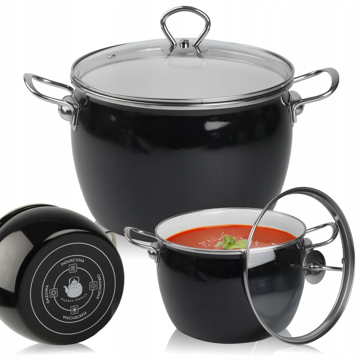 Emaille Kookpan 5L Zwart met Deksel - Gas & Inductie