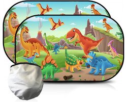 Zonwering voor in de auto, baby, met uv-bescherming, zonneklep voor kinderen, cartoon-dinosauruspatroon, opvouwbaar, voor kinderen, autoruiten, zonnescherm, voor baby's, 44 x 35 cm, 2 stuks