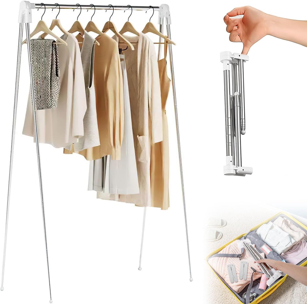 Unyqoos® Compact en verstelbaar inklapbaar kledingrek voor reizen en thuisgebruik