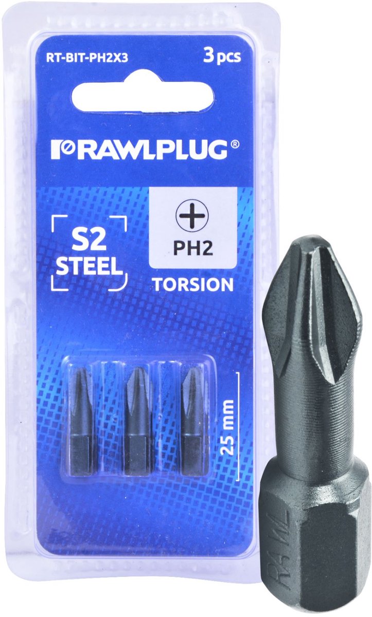 Rawlplug PH2 Schroefbits Torsie 25mm - 3 st