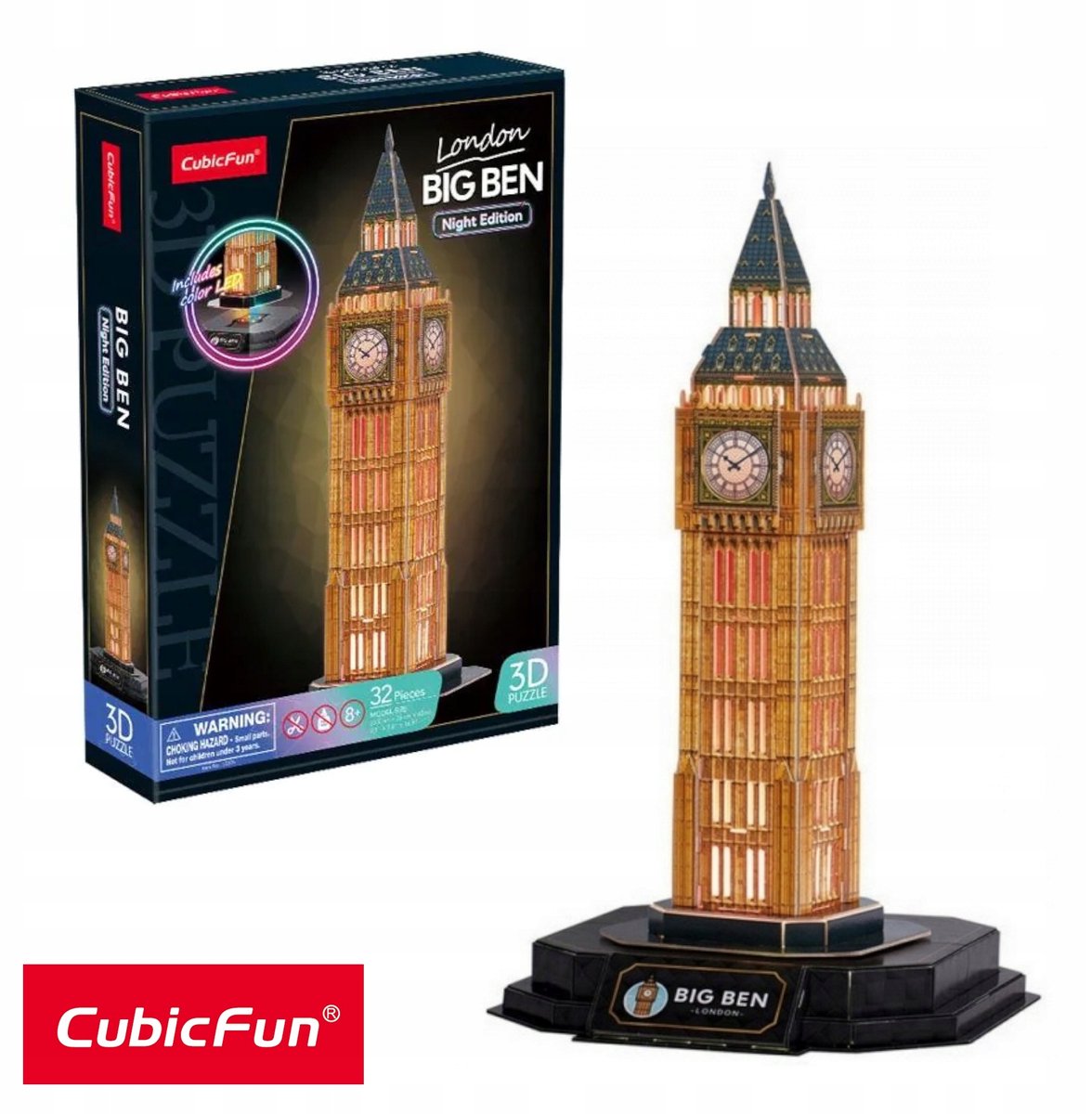 Cubic Fun 3D Puzzel Big Ben met LED Verlichting - 32 Delen