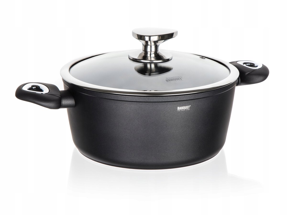 Banquet Matte Kookpan 28 cm, 6.2L, Zwart, Inclusief Deksel