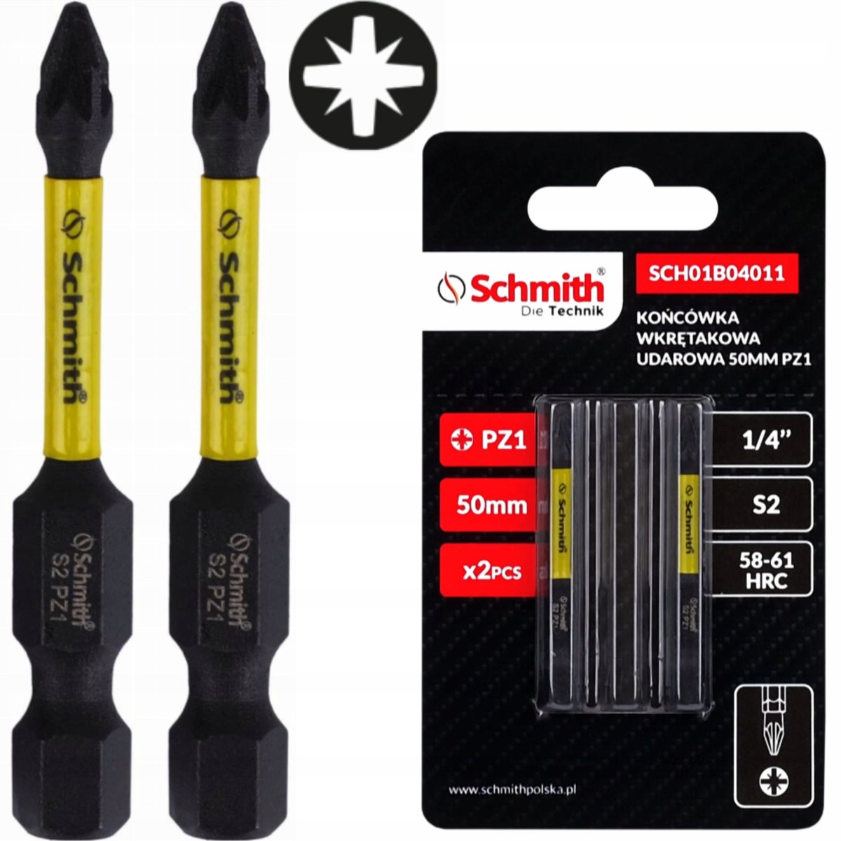 Schmith Slagmoer Bit PZ1 50mm Magnetisch 2 stuks