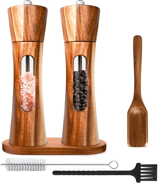 Peper en Zoutmolen Set van Acaciahout Kruidenmolen / Specerijenmolen