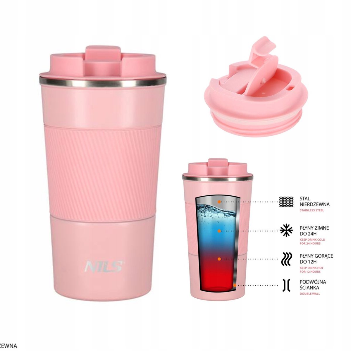 Nils Camp Thermosbeker Roze 510ml met Antisliphandvat