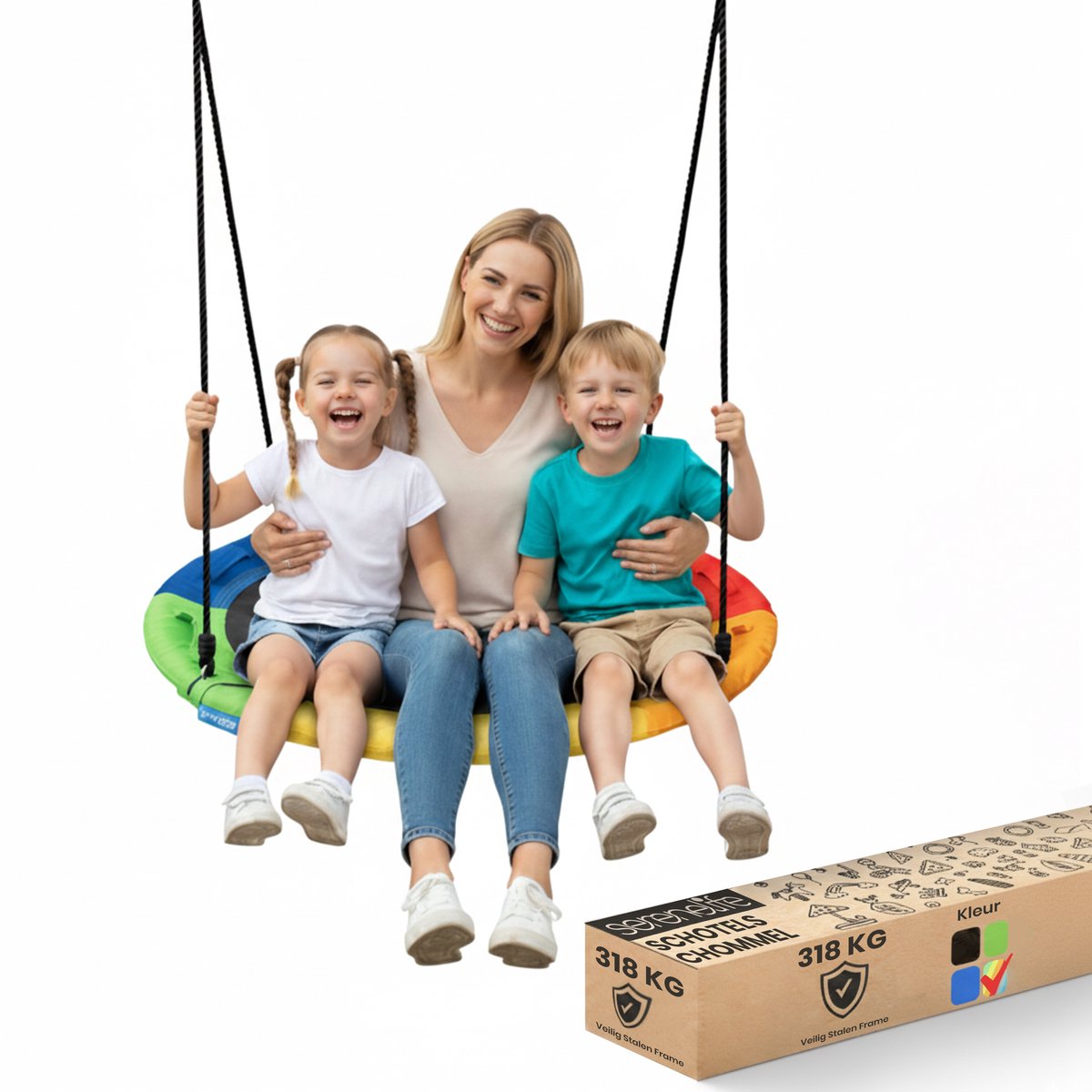 SereneLife Nestschommel 102 cm – Buitenschommel met Ophangset, 360° Draaischarnier & Kussen – Weerbestendig, Waterafstotend, tot 317 kg