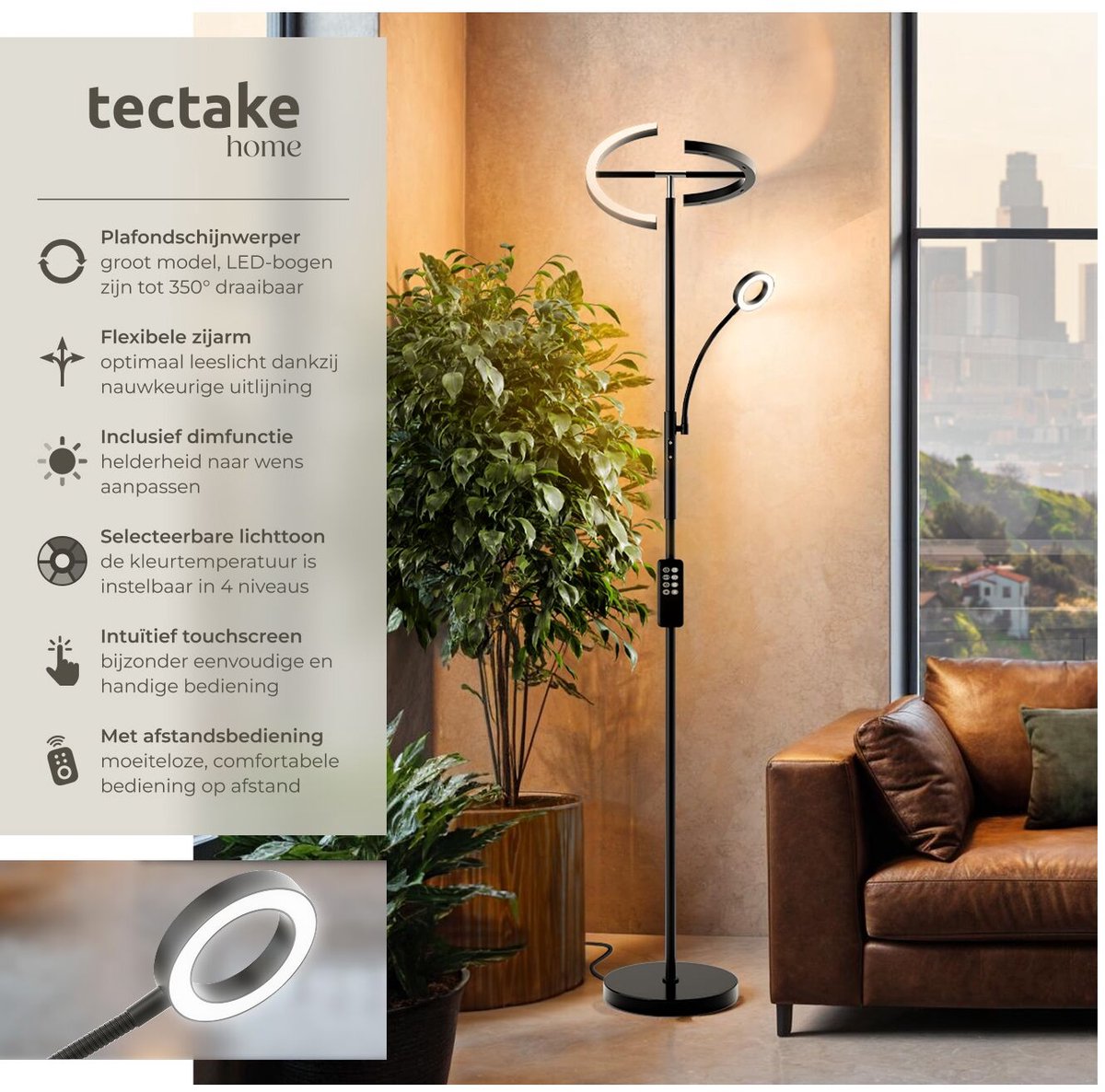 tectake LED-Vloerlamp - Dimbare vloerlamp thumbnail 6