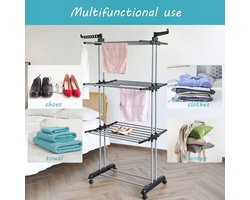 Uitschuifbaar Droogrek met Wielen – 3-Laags Opvouwbaar Droogrek voor Binnen en Buiten (170 cm)