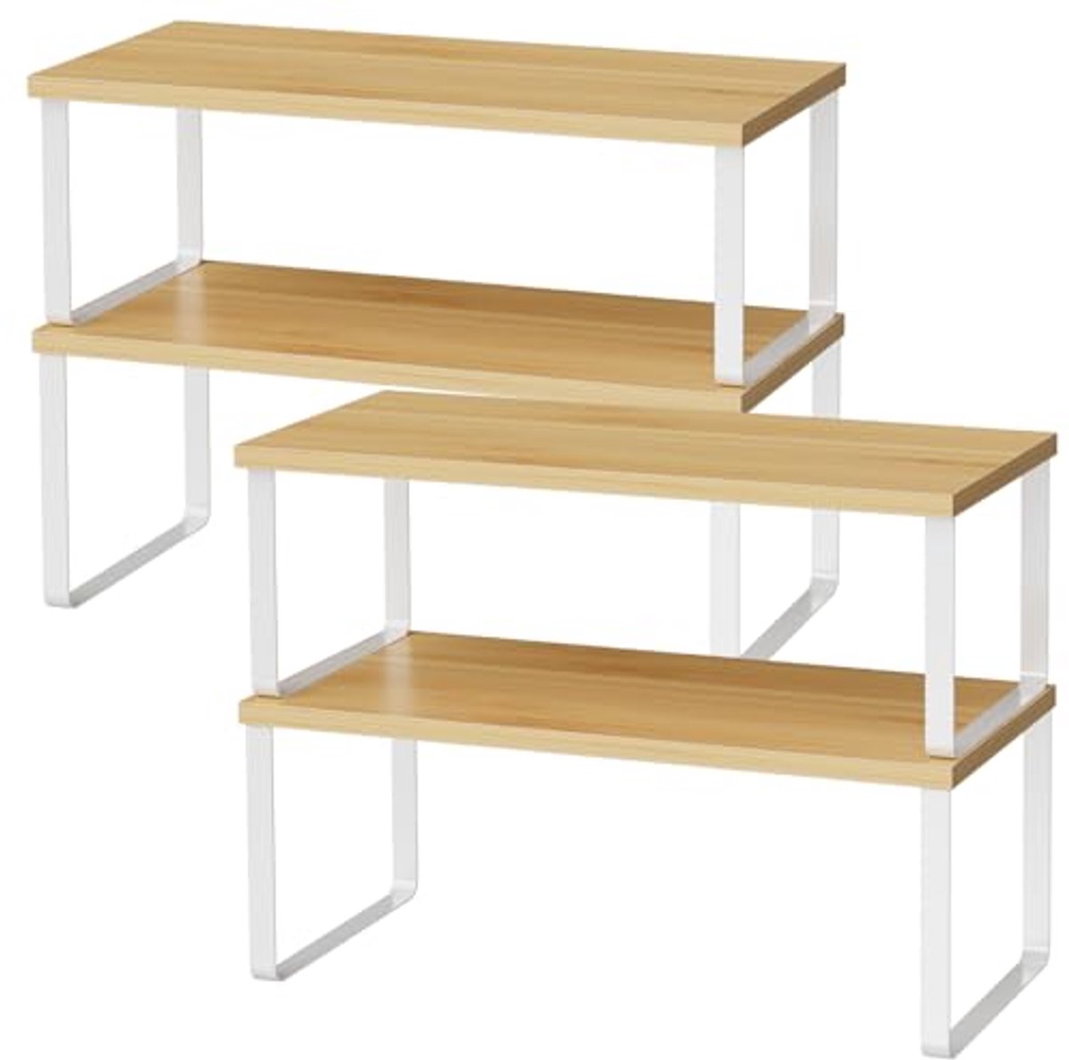 Set van 4 Stapelbare Uittrekbare Keukenrekken - 40 cm - Natuurlijk Wit