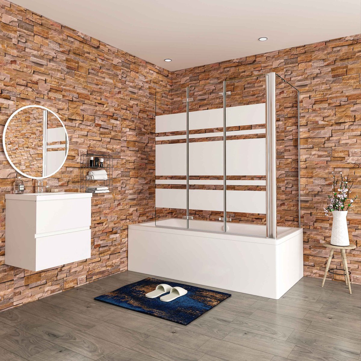 Aica Scandinavische Badwand 130x80x140cm,3-Delig Inklapbaar,6mm Wit Gesatineerd Easy Clean Gehard Glas,Chroom Frame,Eenvoudige Montage