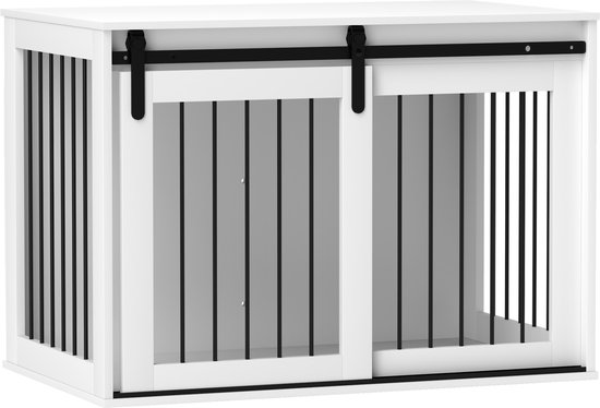 Cage pour chien PawHut en panneaux de particules, acier, 98 x 58 x 61 cm, Wit