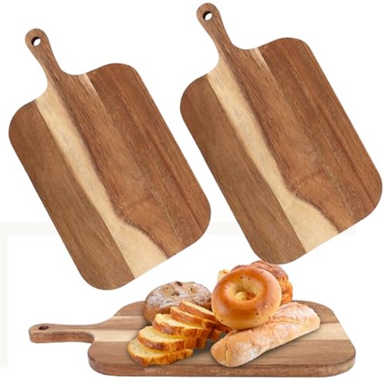 Set van 12 snijplanken van acaciahout met handvat, kleine