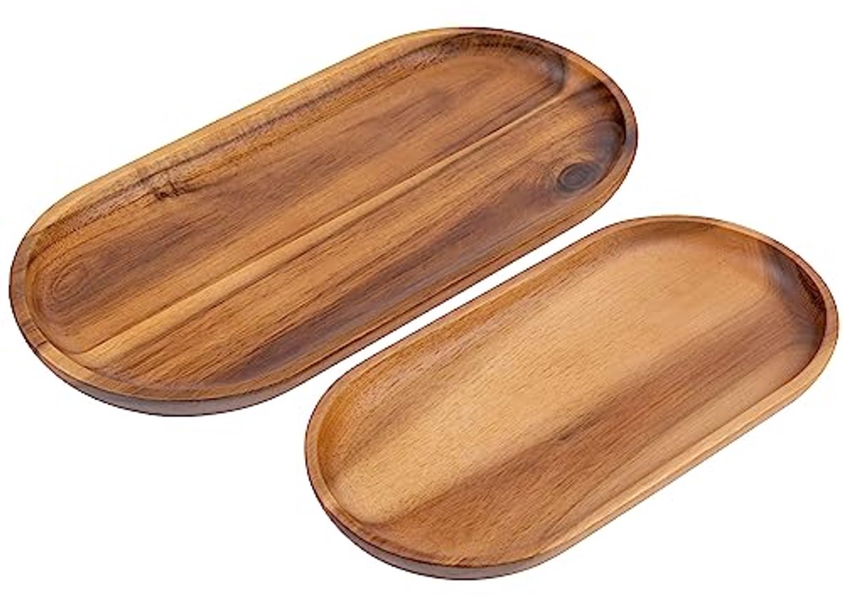 Houten Serveerschalen Set van 2 - Decoratieve Servies voor Fruit en Snacks