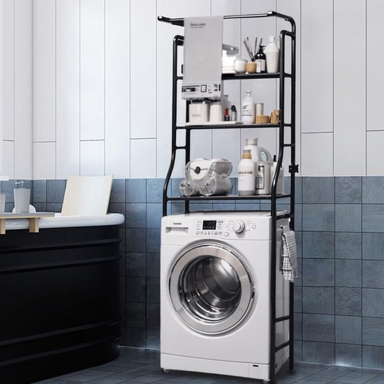 Azomor® Ruimtebesparend Wasmachinerek met Drie Planken en Handdoekhouder