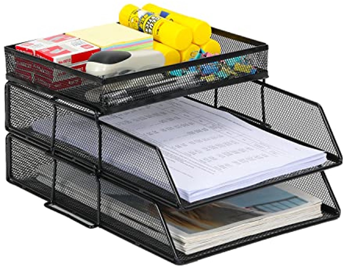Stapelbare Bureau Organizer met 2 Laag A4 Netten - Documenthouder en Tijdschriftopslag