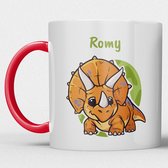 kindermok\kinderbeker | gepersonaliseerd met naam | met dino/dinosaurus | rood | Schattige illustraties