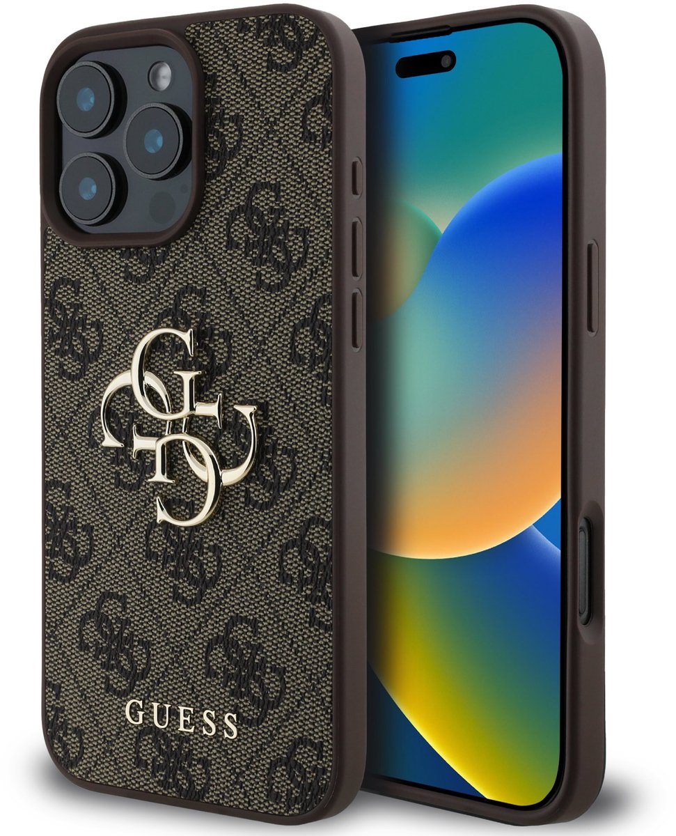 Guess Metal Logo geschikt voor iPhone 16 Pro hoesje - Bruin