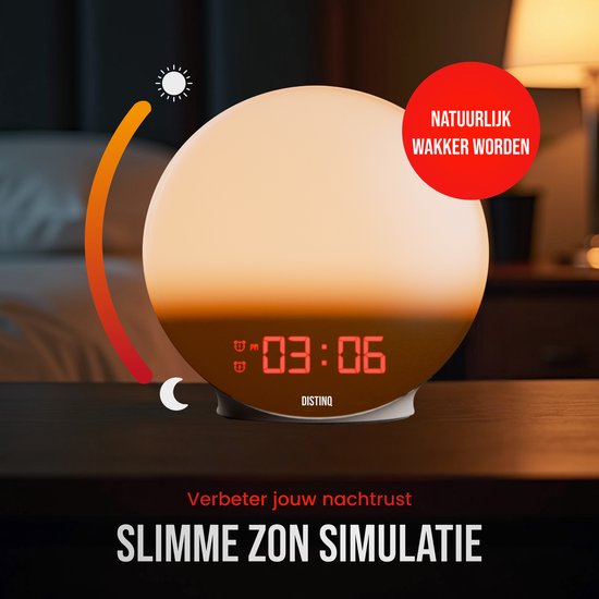 DistinQ Wake-Up Light – Wekkerradio met dubbele wektijd – Slaaphulp met USB aansluiting
