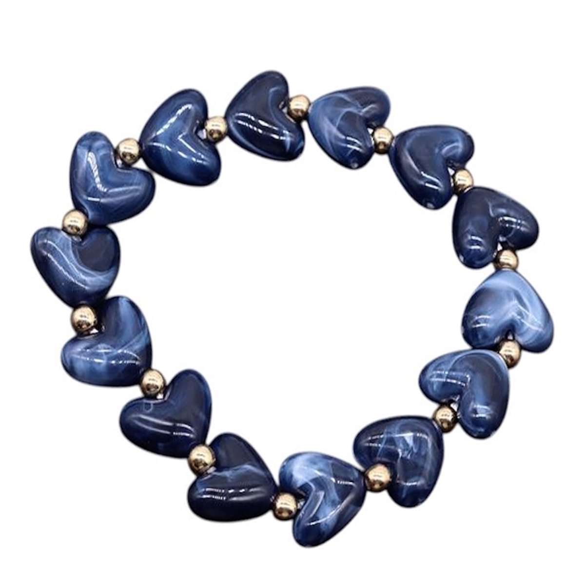 Marble Heart / Marmer Hartjes Armband - Donkerblauw | Acryl / Staal | Fashion Favorite