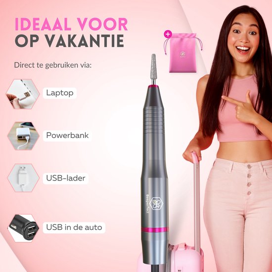 Beeperfect® Elektrische Nagelvijl - Nagelfrees - Manicure en Pedicure set - 12 Bitjes en 60 Schuurrolletjes - 3 Extra Accessoires - 20.000RPM - Eeltverwijderaar - Kalknagel