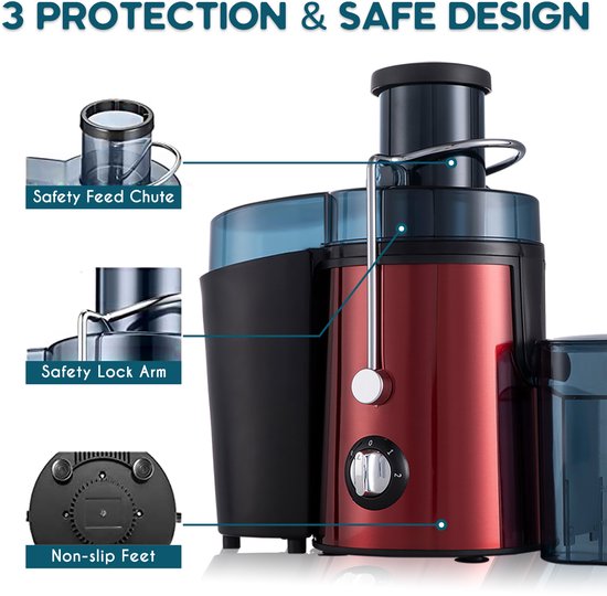 Fuegobird L811 snelle sapcentrifuge - Power Juicer - RVS - 400watt - Rood van Merkloos — afbeelding 5