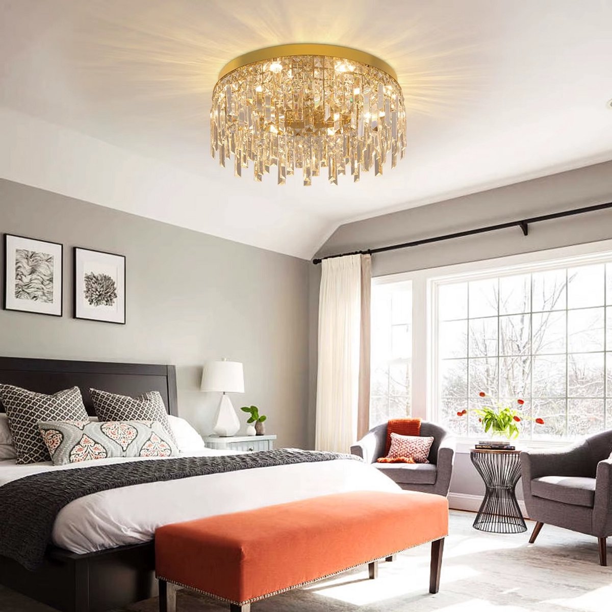 Kristallen Plafond Kroonluchter - LED Plafondlamp - Goud - Woonkamerlamp - 40cm - Crystal - 3 Kleuren - Luxe Woondecoratie