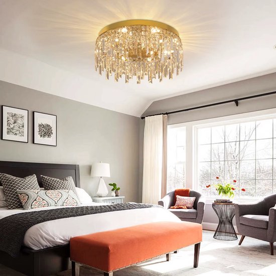 Lustre en cristal - Plafonnier LED - Goud - Lampe de salon - 50 cm - Crystal - 3 couleurs - Décoration d'intérieur de Luxe