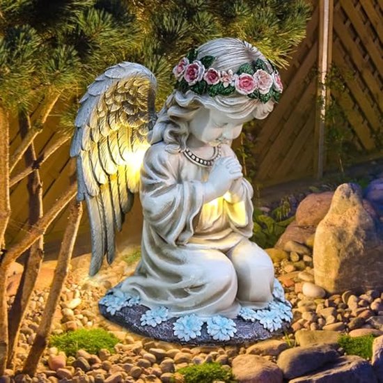 GOPLUS 160cm großer LED Engel, beleuchteter Weihnachtsengel warmweiß mit 180 LED-Lichtern, Weihnachtsbeleuchtung Figur Engel mit Heiligenschein & Schleife für Außen Innen Weihnachten Dekoration