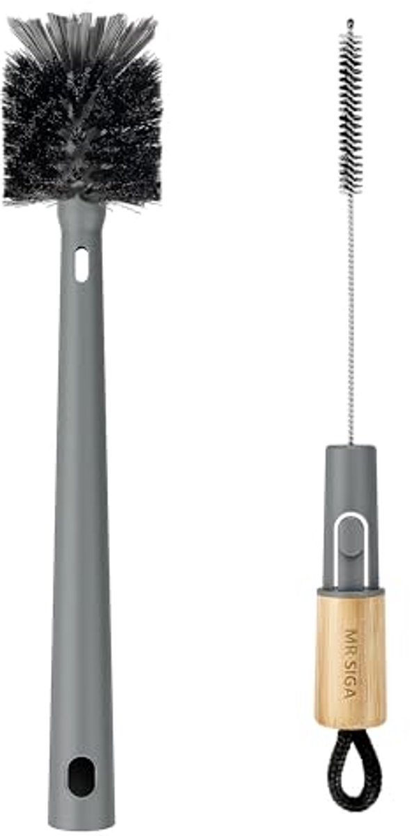 Image of 2-in-1 Flessenborstel en Rietjesstoker met Bamboe Handvat