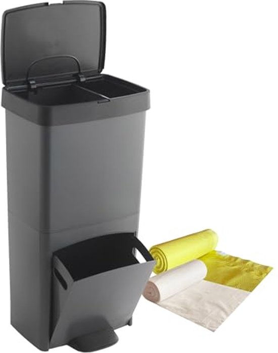 LTB48BK Afvalemmer, afvalscheidingssysteem met 2 vakken, pedaalemmer voor de keuken, 2