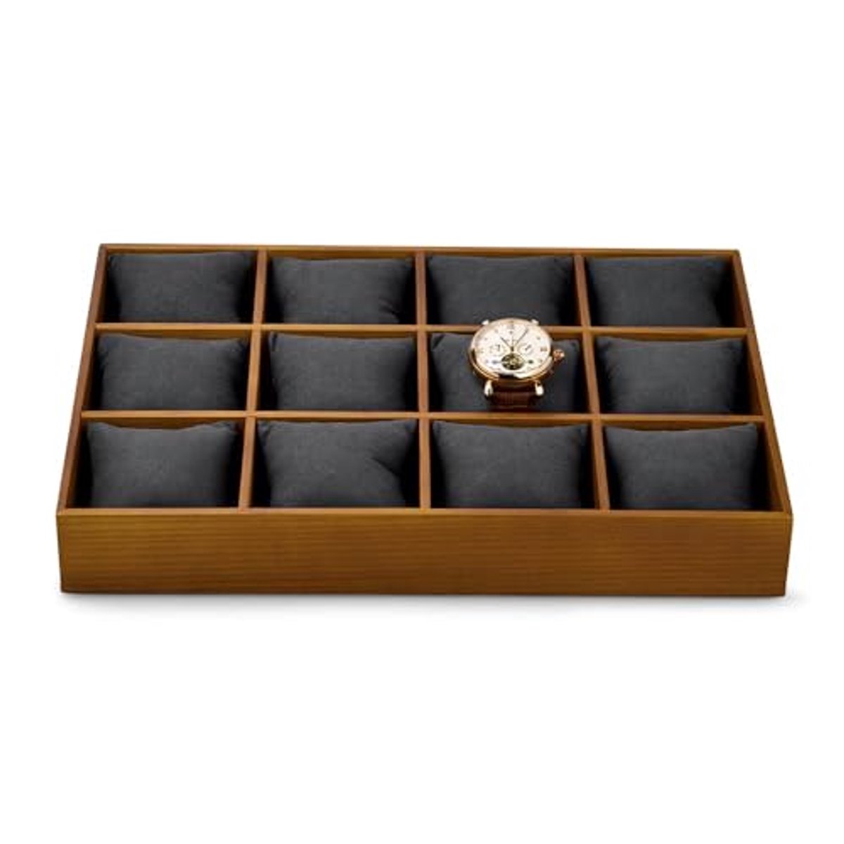 Massief houten horloge opbergdienblad voor 12 horloges en sieraden organizer