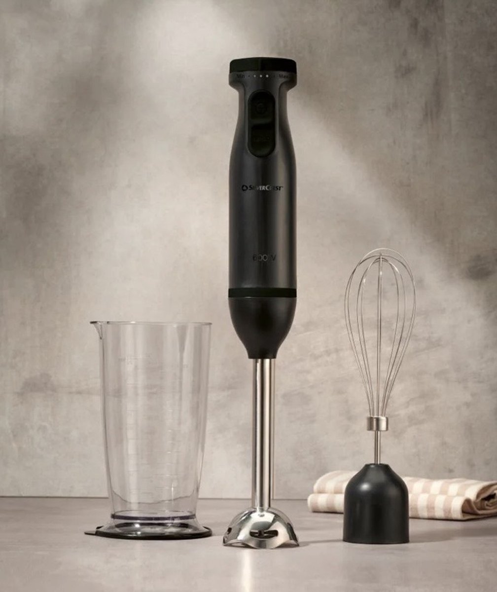 SILVERCREST® Staafmixer Zwart 600W - 3 in 1 -  5 snelheden - Met turboknop - Voor het mixen, pureren en fijnhakken