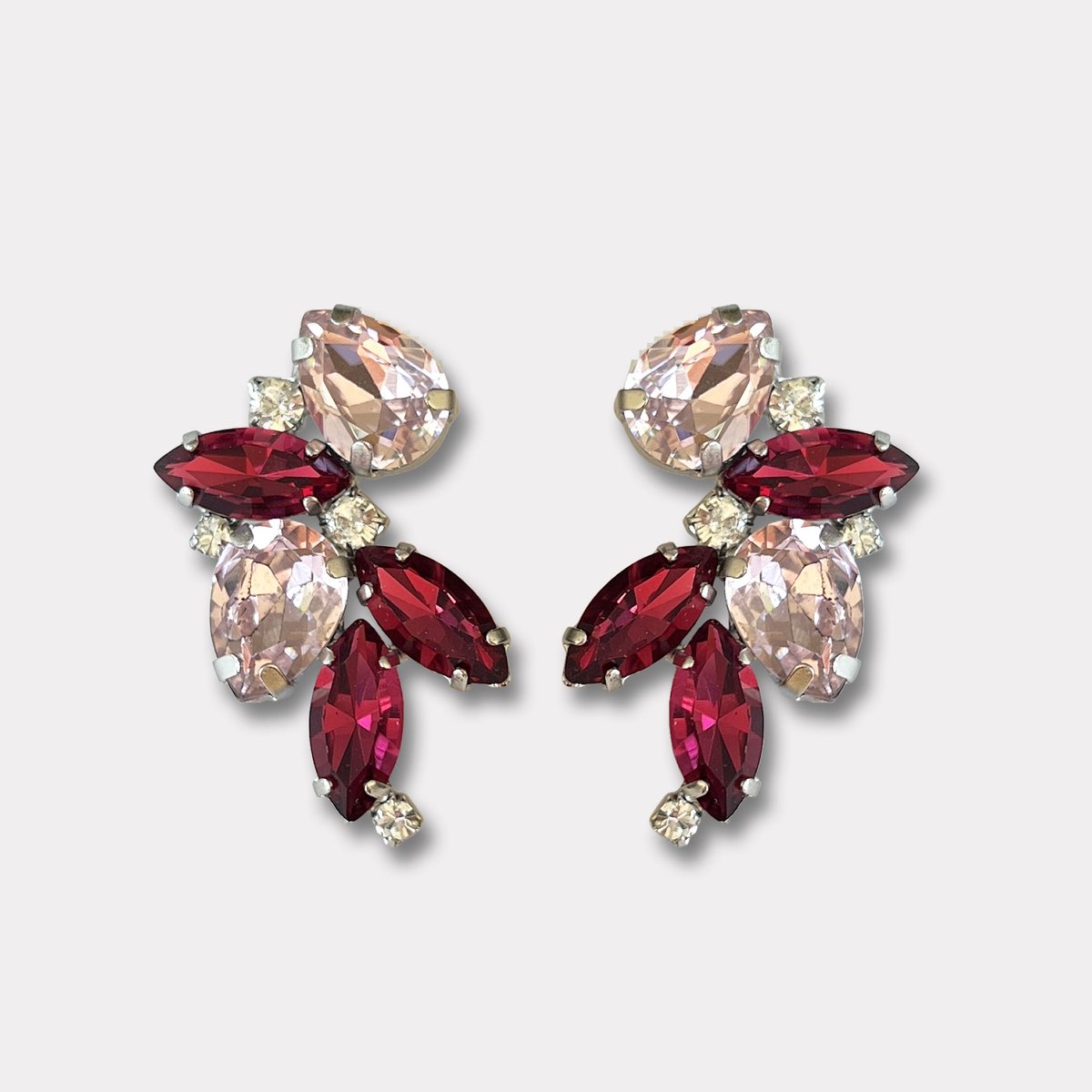 Farfino Marilena Pink Silver - Oorbellen zilver goud - Swarovski® Kristal - Handgemaakt in Italië