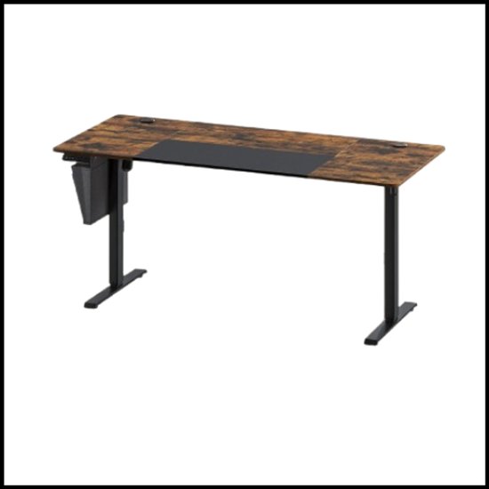 Elektrisch in hoogte verstelbaar bureau - 70x160 cm - 72-120 cm - Split tafelblad - Vintabruin met zwart - Kabelbeheer - 4 geheugenstanden - Opbergvak - Hoofdtelefoonhaken - Stil en stabiel - 80 kg draagvermogen