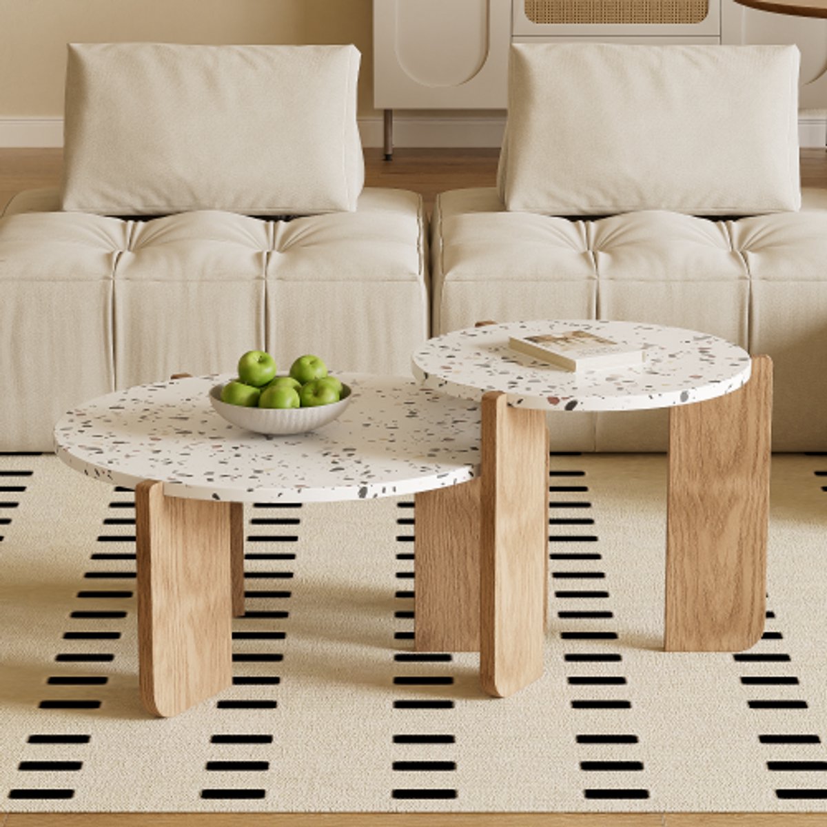 Salontafel set 2 stuks, Modern bijzettafel voor woonkamer en balkon, Flexibel, praktisch en stijlvol (70×70×35 , 50×50×45,5 cm)