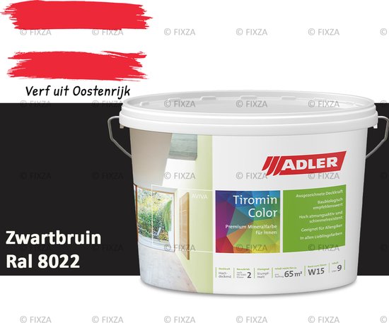Peinture pour les murs intérieure ADLER Aviva Tiromin-Color Silicate – 1 litre – RAL 8022 Noir Brun, Haute Couvrance et Respirante – Peinture murale écologique résistante aux moisissures