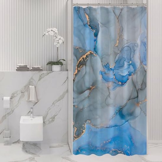 ABAKUHAUS Turkoois Douchegordijn, Patroon van de Stip, stoffen badkamerdecoratieset met haakjes, 175 x 200 cm, turquoise Seafoam