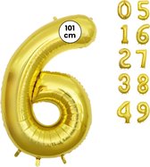 Ballons - Chiffre 6 - Couleur Or - 102 cm - XXL Groot - Ballon Hélium - Fienosa