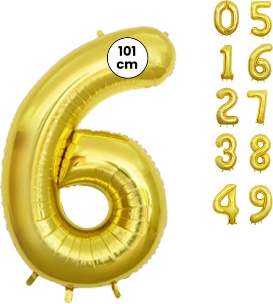 Fienosa Cijfer Ballonnen - Nummer 6 - Goud Kleur - 101 cm - Cijferballon - XL Groot - Helium Ballon - Verjaardag Ballon - Verjaardag Versiering - Feest - Feestversiering - Leeftijd verjaardag - Verjaardagsballon - Verjaardag
