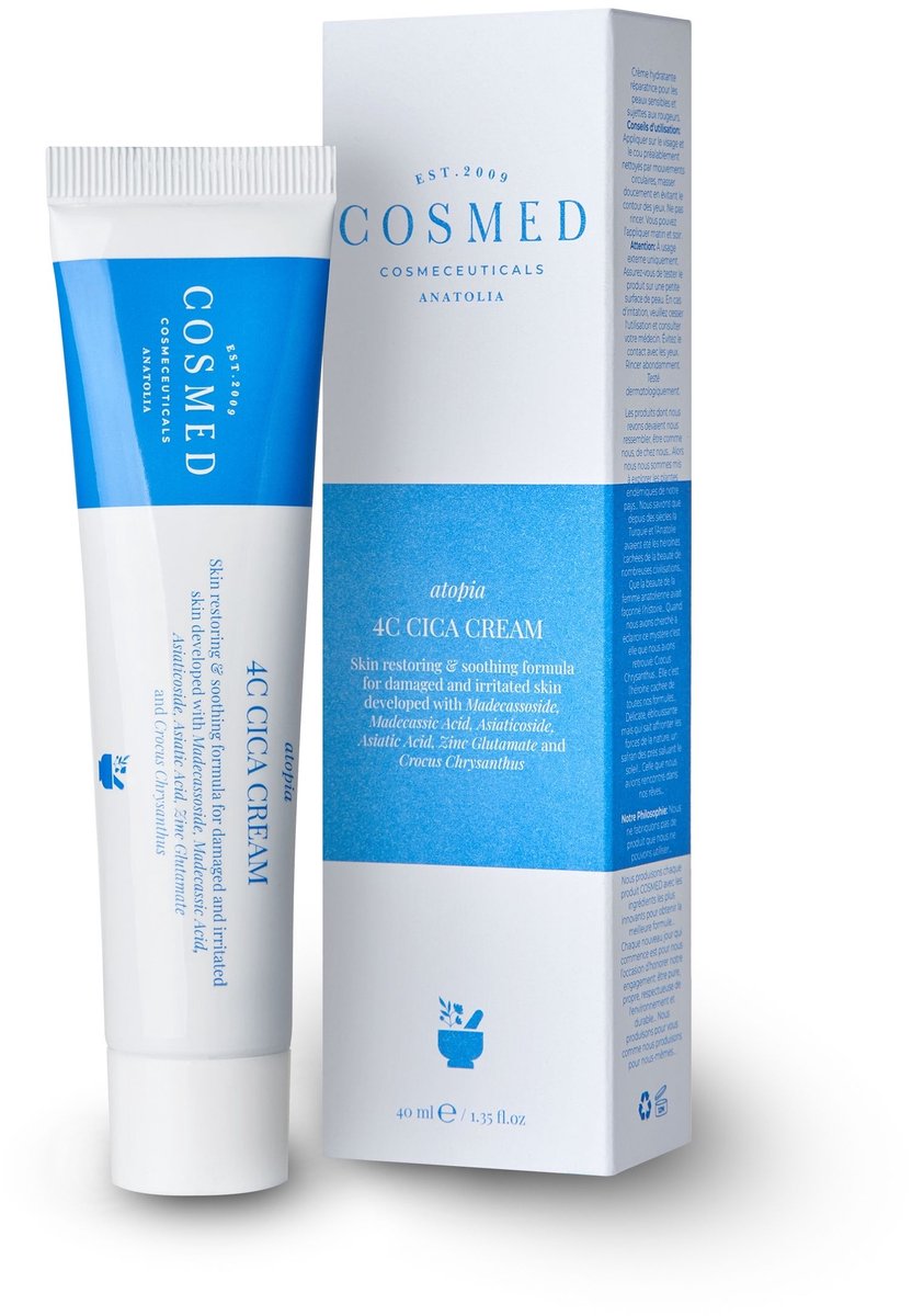 Cosmed 4C Cica Cream met Centella Asiatica – Vegan & Cruelty-Free CC Cream voor huidbarrière ondersteuning – Kalmerende verzorging bij eczeem, psoriasis & littekens – Dermatologisch getest – 40ml