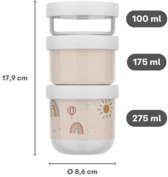 Mepal Mio Snackbox stack 3 pièces Little Dutch - 550 ml - Empilez autant que vous avez besoin - Compatible micro-ondes et lave-vaisselle - Little Farm