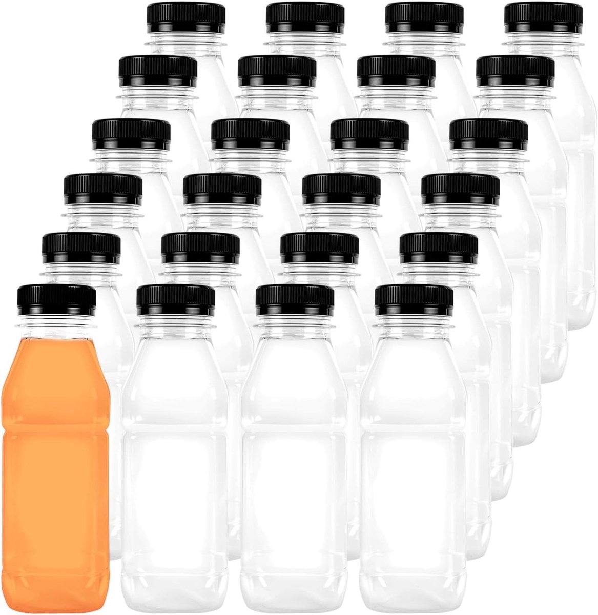 Image of 24 stuks transparante sapflessen met deksel, 350 ml - herbruikbare plastic flessen voor smoothies, sap, water, en meer