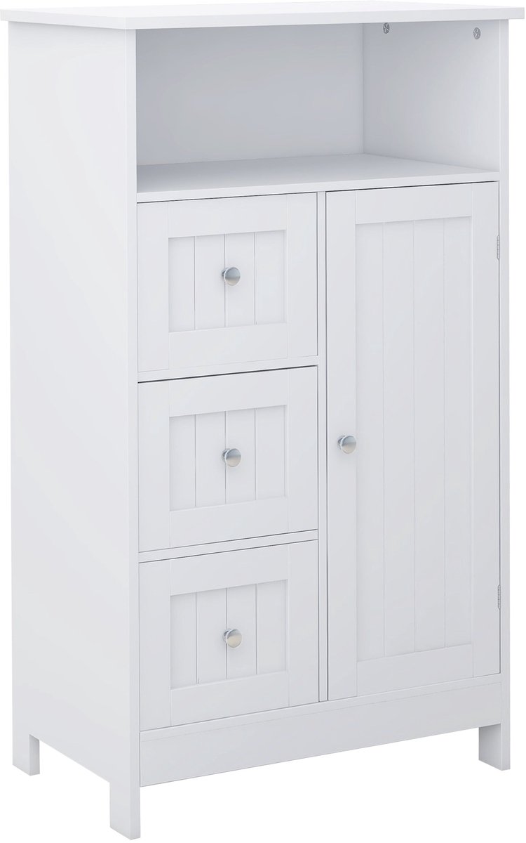 Merax Staand Badkamerkastje - Opbergkast met 3 Laden en 1 Deur - MDF - Wit - Multifunctioneel voor Badkamer - Keuken of Woonkamer