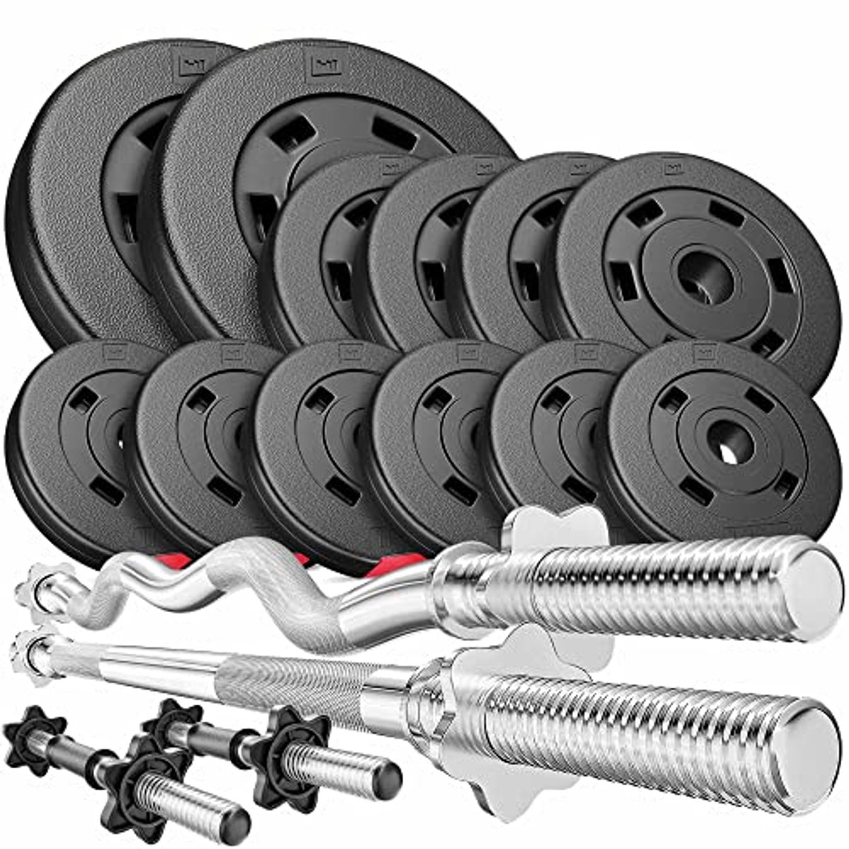 Dumbbell Set 45 kg met Lange en Korte Halterstangen en Kunststof Halterschijven