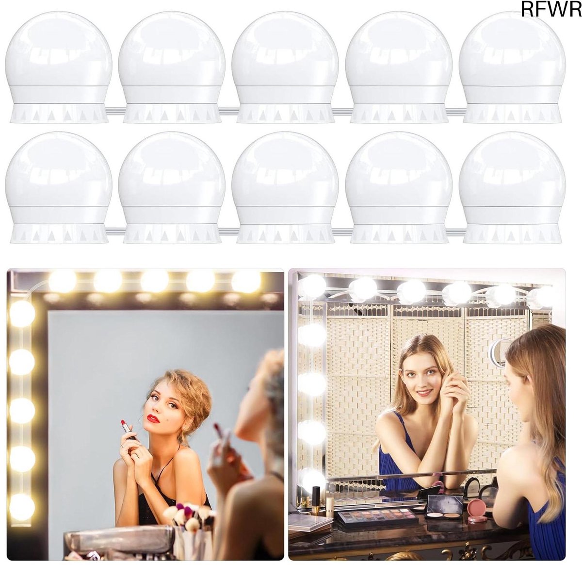 RFWR® Dimbare LED-spiegellamp met 3 kleuren voor make-up en interieur